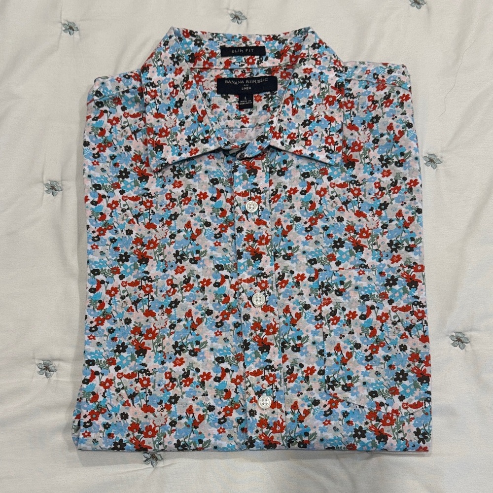 Banana Republic Floral Men's Linen Shirt - Slim Fit